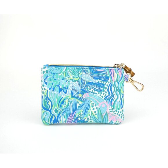 Lilly Pulitzer Blue & Pink Zippered Pouch With Bamboo Clip - Picture 3 of 12